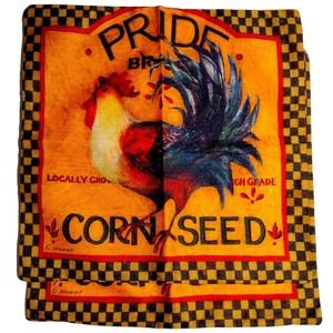 Vintage Susan Winget Pillow Covers 2 Square 17" Pride Corn Seed Rooster Orange